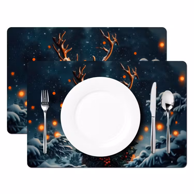 Placemat - 6 stuks - Hert - Kerst - Winter - Sneeuw - Kerstkrans — 2