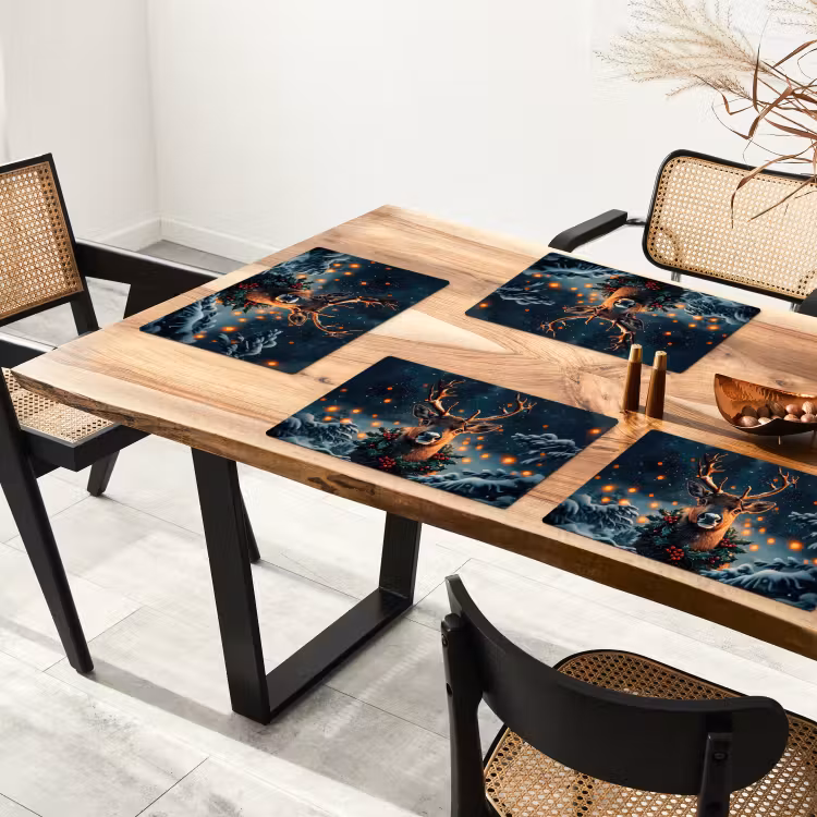 Placemat - 6 stuks - Hert - Kerst - Winter - Sneeuw - Kerstkrans — 5
