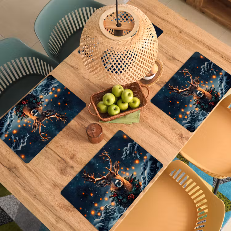 Placemat - 6 stuks - Hert - Kerst - Winter - Sneeuw - Kerstkrans — 6