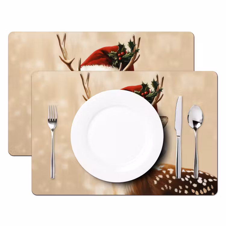 Placemat - 6 stuks - Kerst - Hert - Gewei - Rood — 2