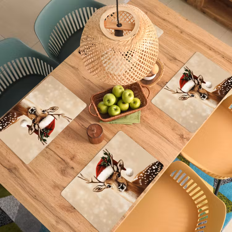 Placemat - 6 stuks - Kerst - Hert - Gewei - Rood — 6