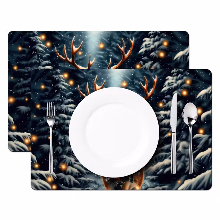 Placemat - 6 stuks - Kerst - Magie - Bos - Kleurrijk — 2