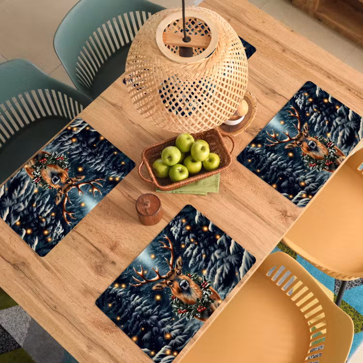Placemat - 6 stuks - Kerst - Magie - Bos - Kleurrijk — 6