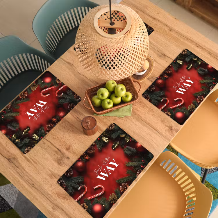 Placemat - 6 stuks - Kerst - Quote - Rood - Kerstballen — 6