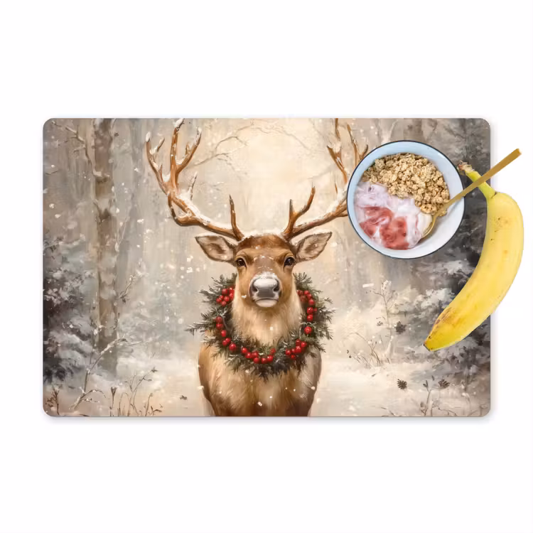 Placemat - 6 stuks - Kerst - Rendier - Winter - Krans — 1