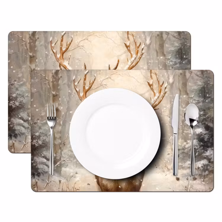 Placemat - 6 stuks - Kerst - Rendier - Winter - Krans — 2