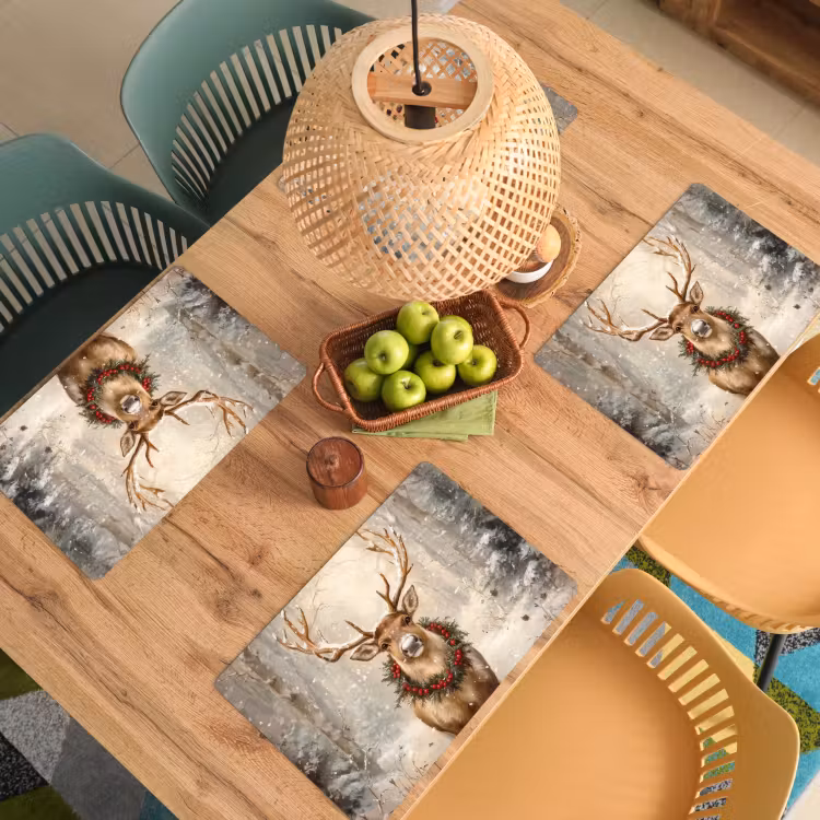 Placemat - 6 stuks - Kerst - Rendier - Winter - Krans — 6
