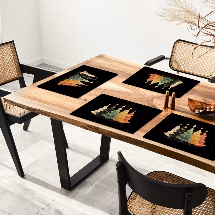 Placemat - 6 stuks - Kerstbomen - Kleurrijk - Lichtjes - Ster — 5