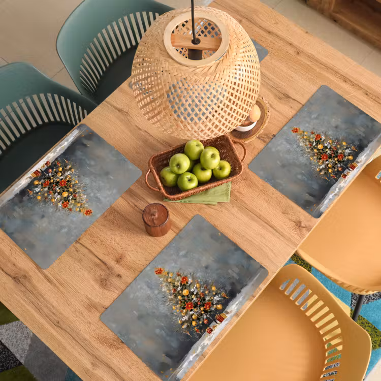Placemat - 6 stuks - Kerstboom - Cadeaus - Rood - Goud — 6
