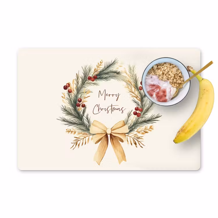 Placemat - 6 stuks - Kerstkrans - Kerst - Goud - Beige — 1