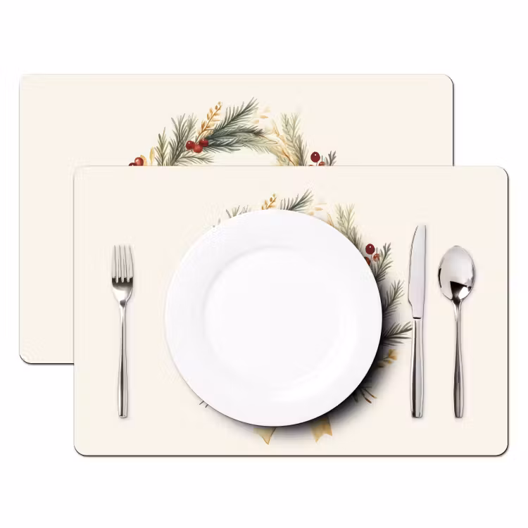 Placemat - 6 stuks - Kerstkrans - Kerst - Goud - Beige — 2