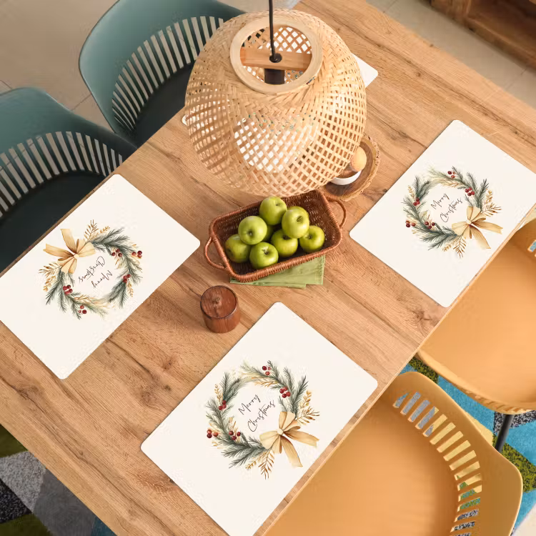 Placemat - 6 stuks - Kerstkrans - Kerst - Goud - Beige — 6