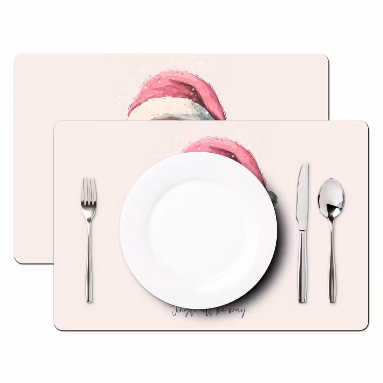 Placemat - 6 stuks - Kerstman - Kerst - Quote - Beige — 2