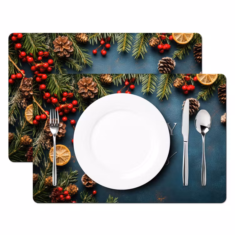 Placemat - 6 stuks - Merry Christmas - Blauw - Kerst - Winter — 2
