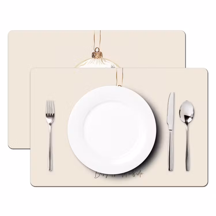 Placemat - 6 stuks - Quote - Winter - Kerst - Beige - Kerstbal — 2