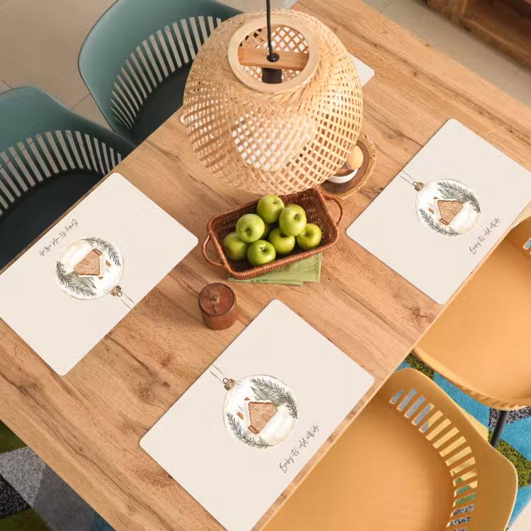 Placemat - 6 stuks - Quote - Winter - Kerst - Beige - Kerstbal — 6