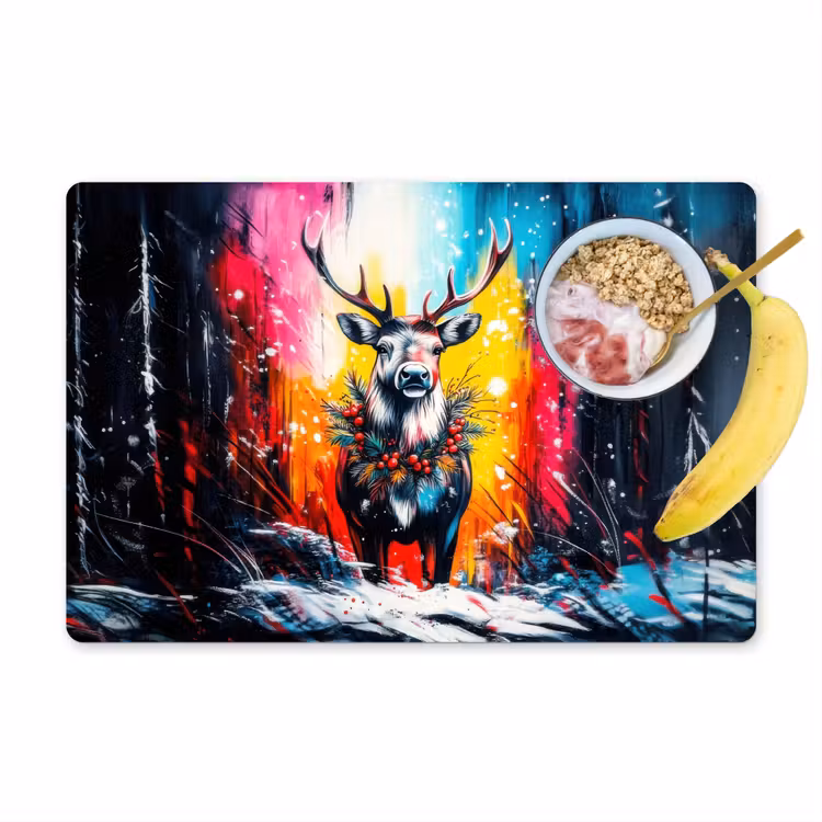 Placemat - 6 stuks - Rendier - Gewei - Krans - Kleurrijk — 1