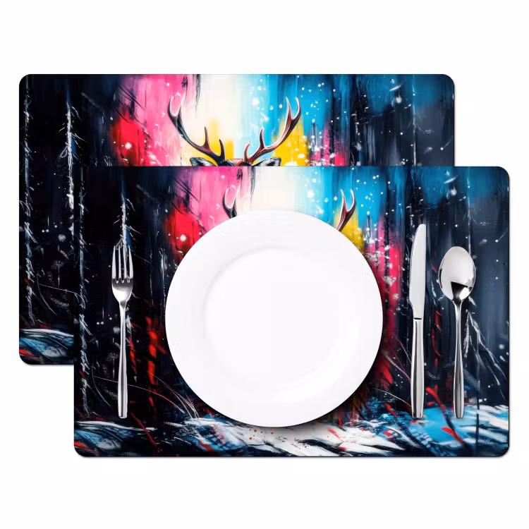 Placemat - 6 stuks - Rendier - Gewei - Krans - Kleurrijk — 2
