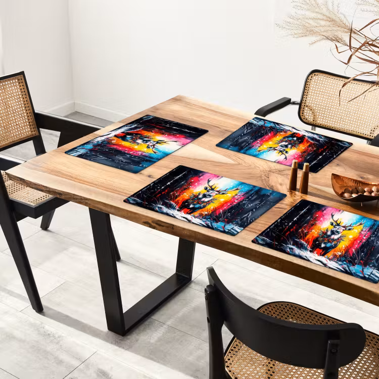 Placemat - 6 stuks - Rendier - Gewei - Krans - Kleurrijk — 5