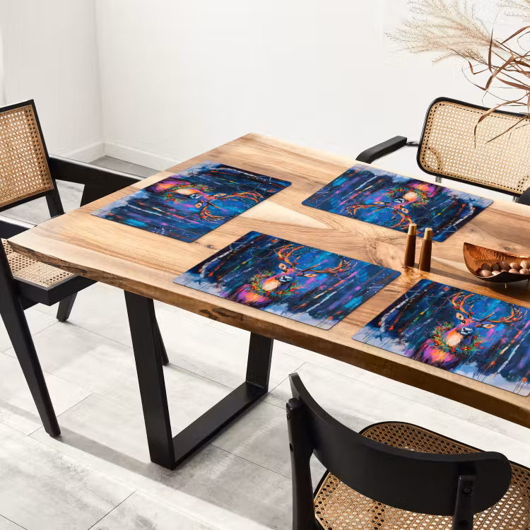 Placemat - 6 stuks - Rendier - Krans - Sprookjesachtig - Blauw — 5