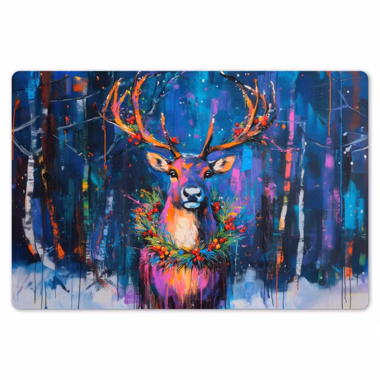 Placemat - 6 stuks - Rendier - Krans - Sprookjesachtig - Blauw — 7