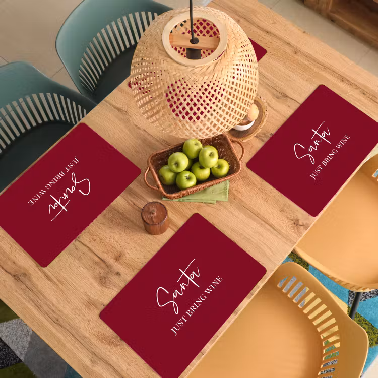 Placemat - 6 stuks - Santa - Wine - Rood - Kerst - Kerstman — 6