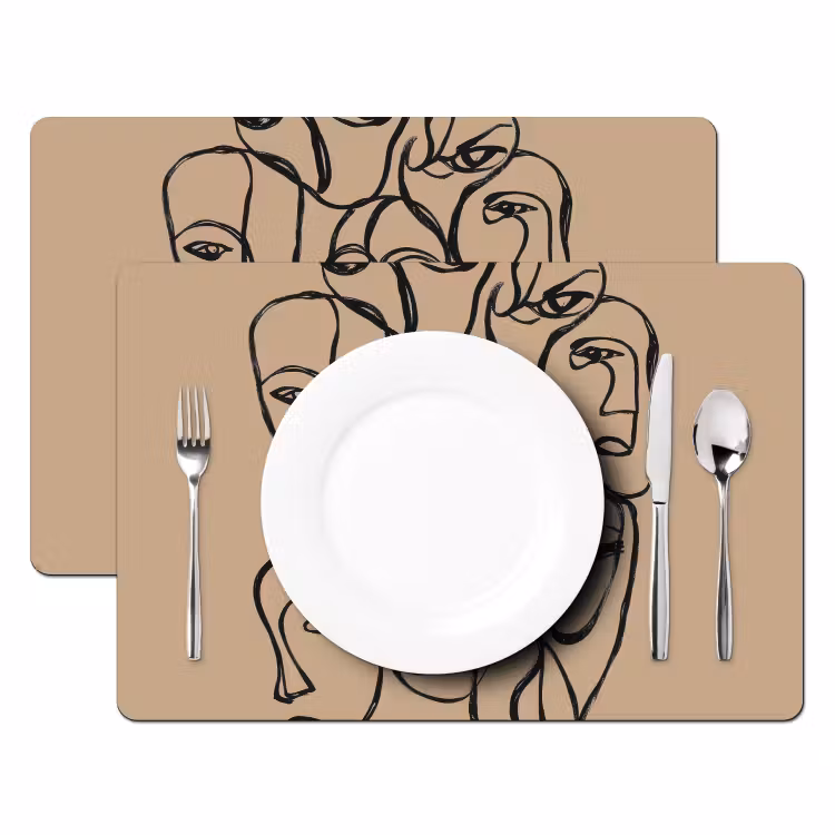 Placemat - 6 stuks - Gezichtenzee - Lijntekening - Abstract — 2