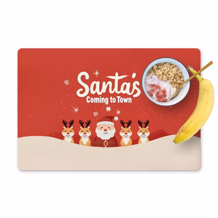 Placemat - 6 stuks - Illustratie - Kerstman - Rendieren - Rood — 1