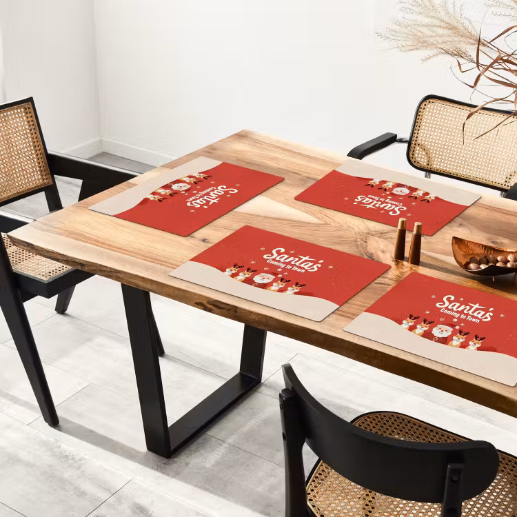 Placemat - 6 stuks - Illustratie - Kerstman - Rendieren - Rood — 5