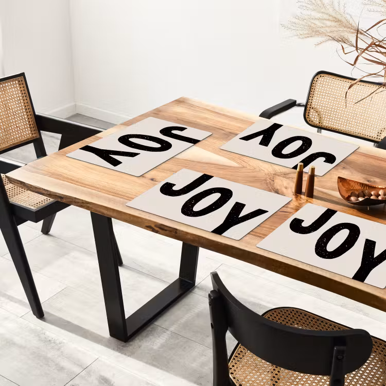 Placemat - 6 stuks - Kerst - Quote - Joy - Zwart - Feestdagen — 4