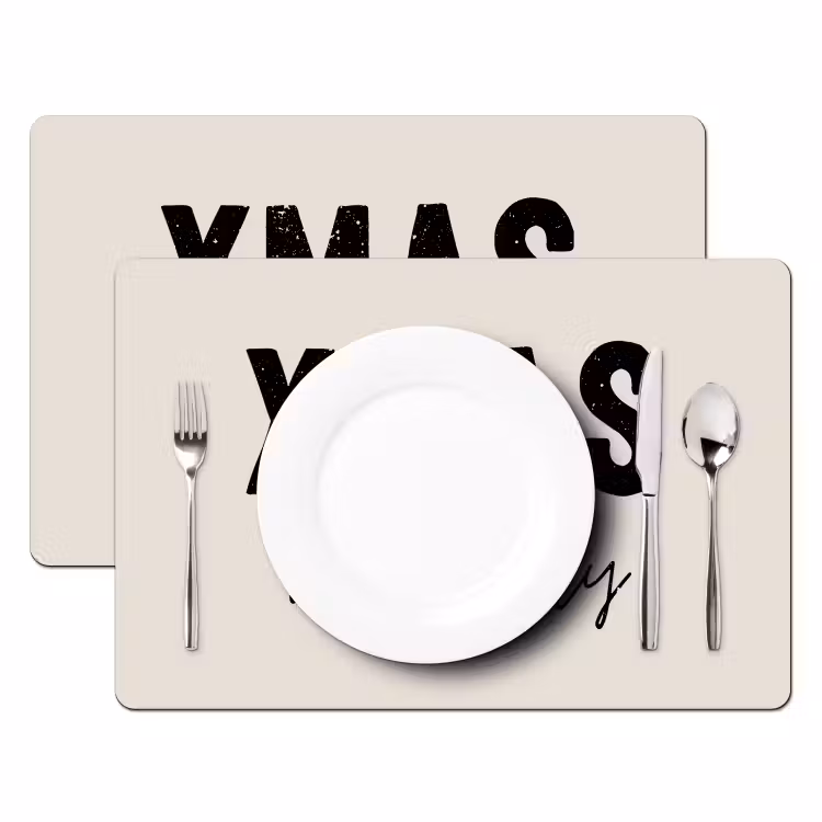 Placemat - 6 stuks - Kerst - Spreuk - xmas vibes only - Beige — 1
