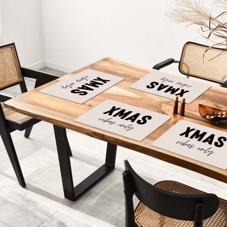Placemat - 6 stuks - Kerst - Spreuk - xmas vibes only - Beige — 4