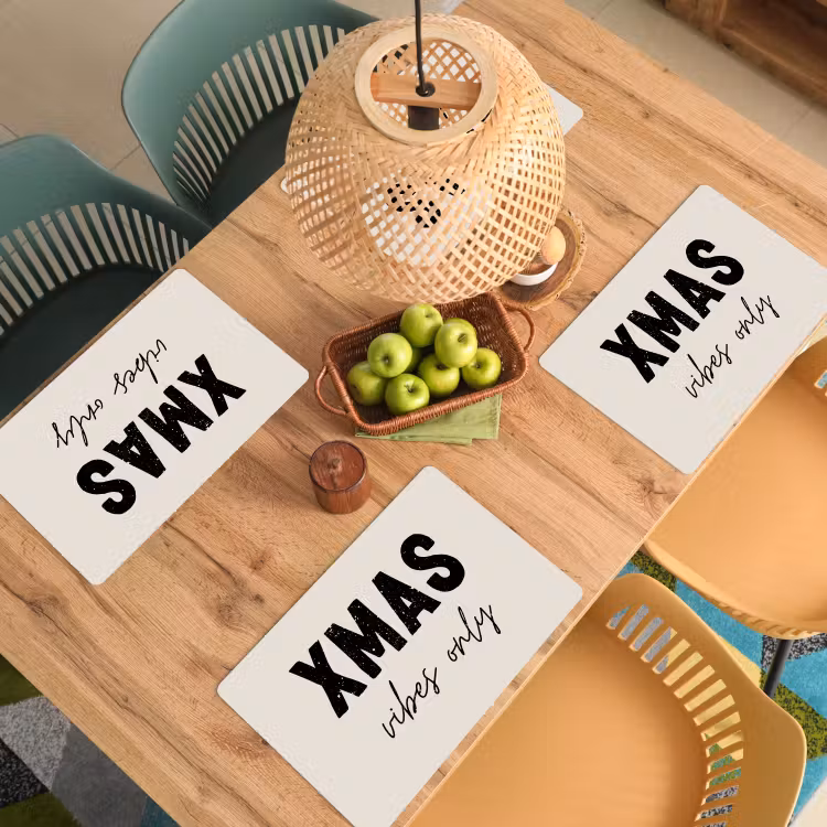 Placemat - 6 stuks - Kerst - Spreuk - xmas vibes only - Beige — 5