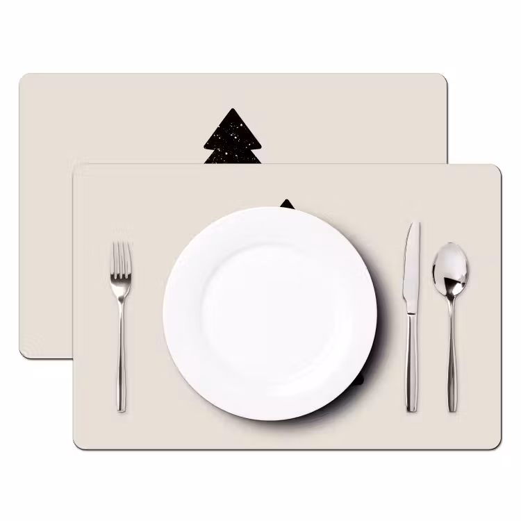 Placemat - 6 stuks - Kerstboom - Zwart - Feestdagen - Beige — 1
