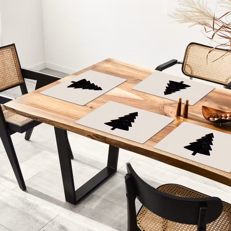Placemat - 6 stuks - Kerstboom - Zwart - Feestdagen - Beige — 4