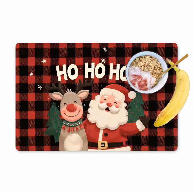 Placemat - 6 stuks - Kerstman - Rendier - Tekst - Rood - Zwart — 1