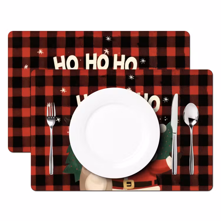 Placemat - 6 stuks - Kerstman - Rendier - Tekst - Rood - Zwart — 2