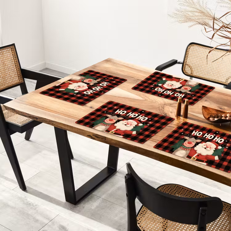Placemat - 6 stuks - Kerstman - Rendier - Tekst - Rood - Zwart — 5