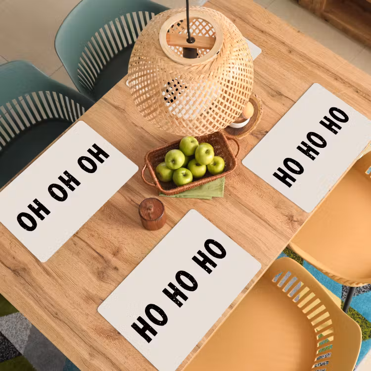 Placemat - 6 stuks - Kerstmis - Ho ho ho - Spreuken - Beige - Kerstman — 5