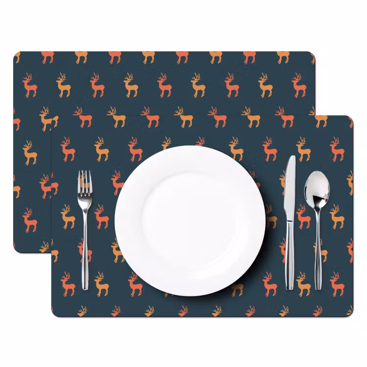 Placemat - 6 stuks - Patroon - Herten - Blauw — 2