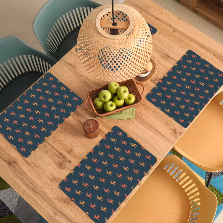 Placemat - 6 stuks - Patroon - Herten - Blauw — 6
