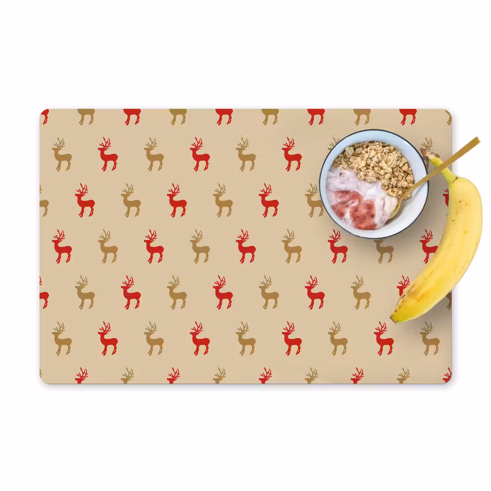 Placemat - 6 stuks - Patroon - Herten - Beige — 1