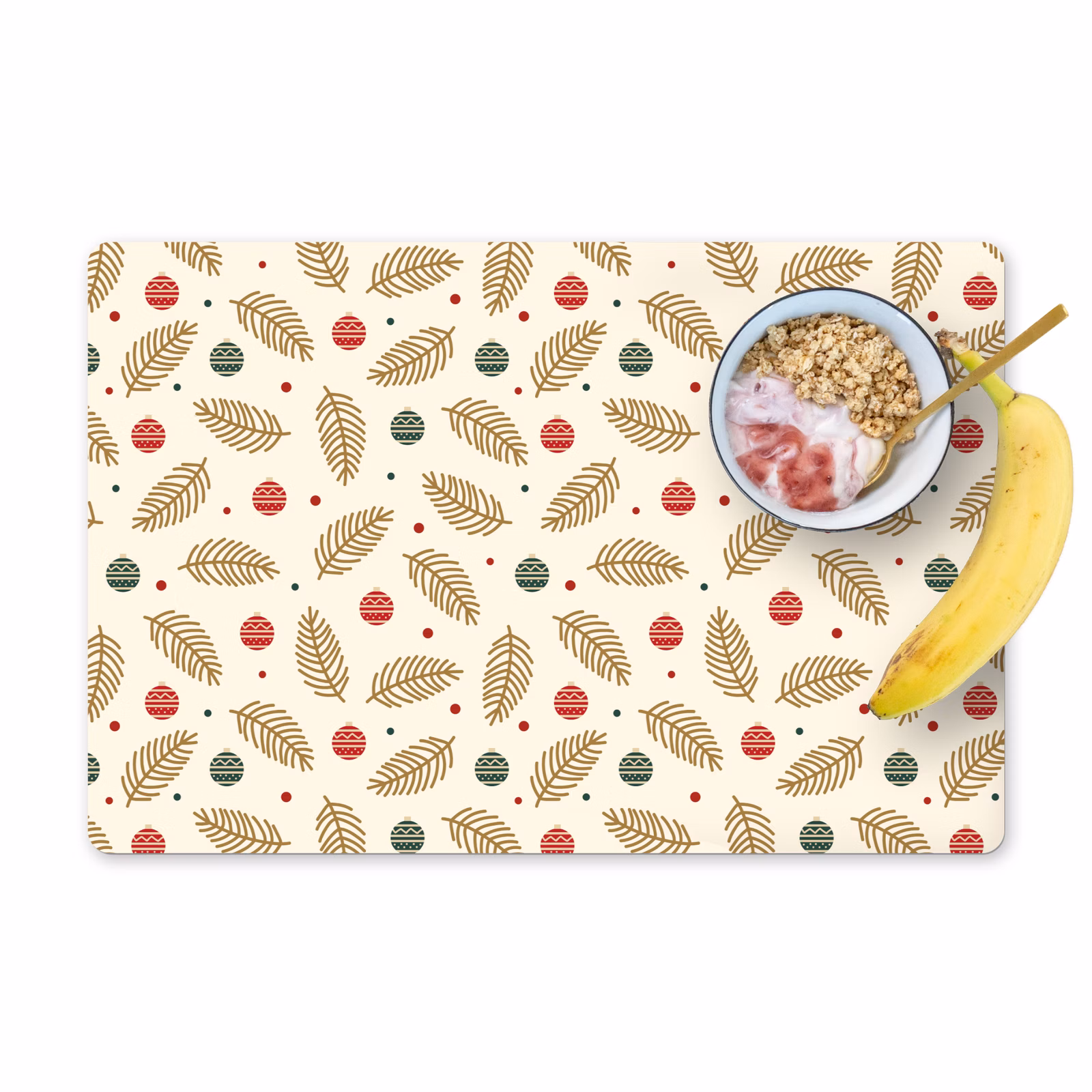 Placemat - 6 stuks - Patroon - Kerst - Symbolen - Beige — 1
