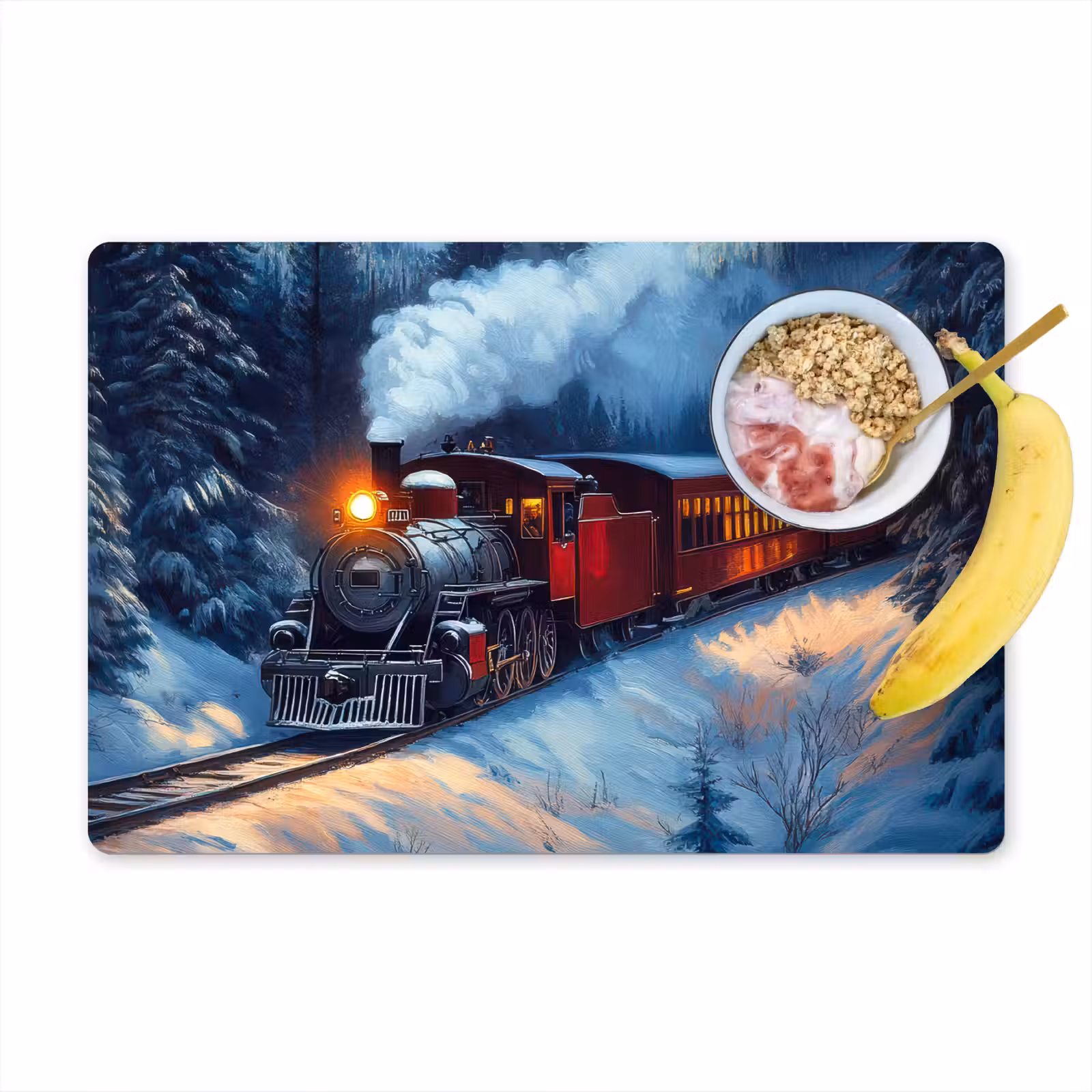 Placemat - 6 stuks - Trein - Kerst - Sneeuw - Kersttrein — 1