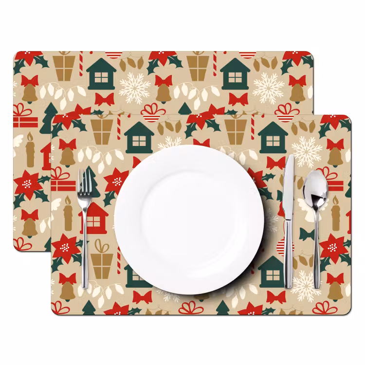 Placemat - 6 stuks - Illustratie - Kerst - Beige — 2