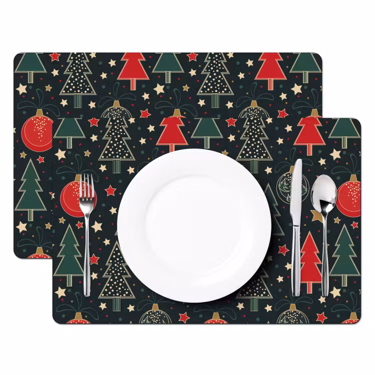 Placemat - 6 stuks - Illustratie - Kerst - Sterren - Groen — 2