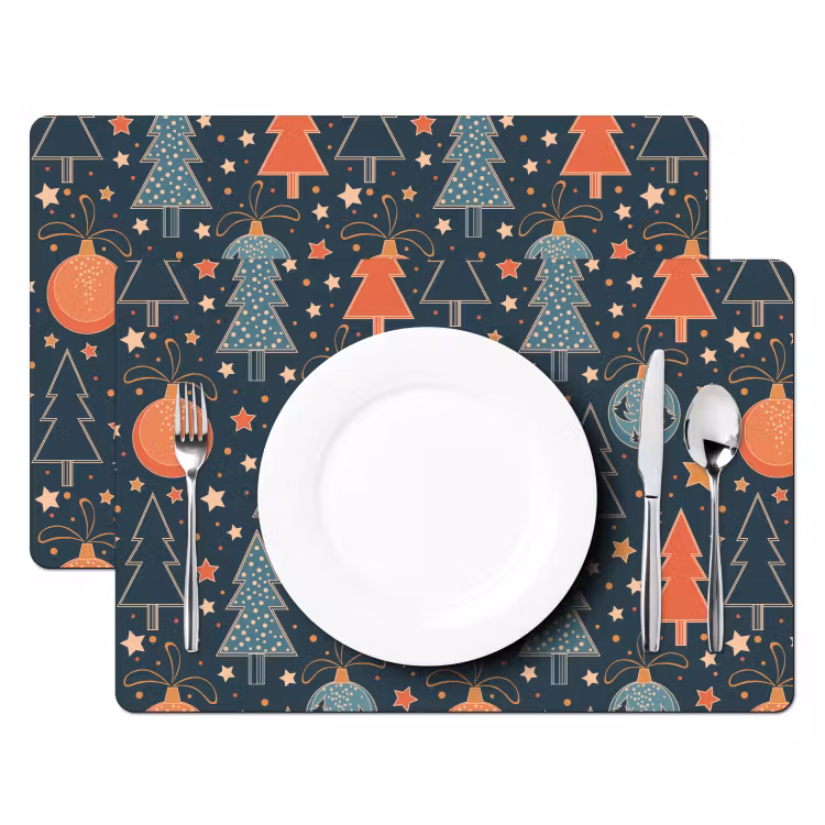 Placemat - 6 stuks - Illustratie - Kerst - Symbolen - Blauw — 2