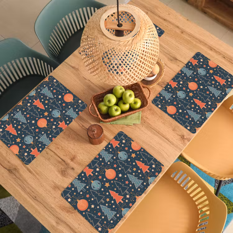 Placemat - 6 stuks - Illustratie - Kerst - Symbolen - Blauw — 6