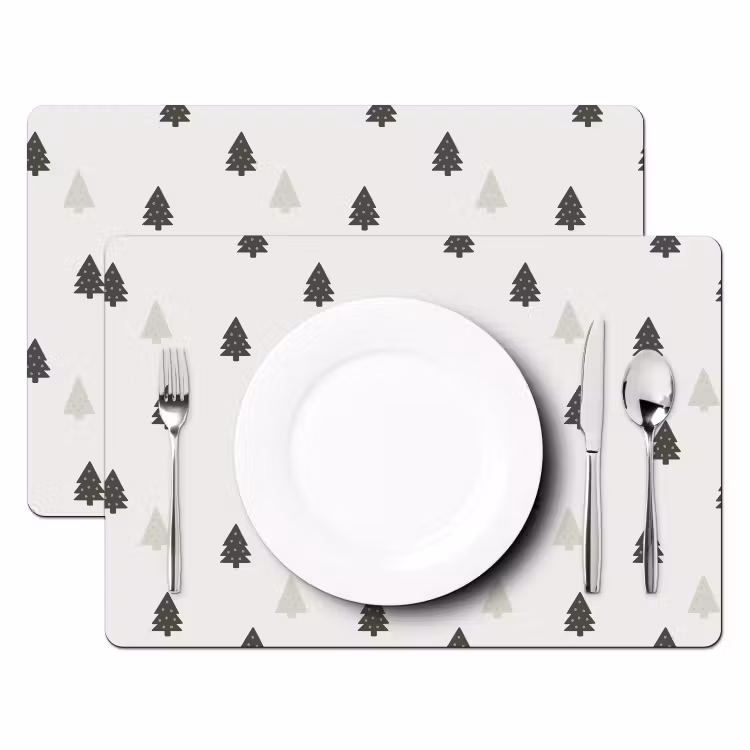 Placemat - 6 stuks - Illustratie - Kerstbomen - Wit — 2