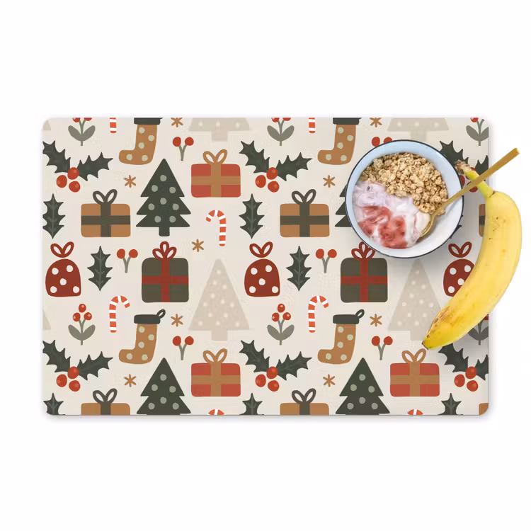 Placemat - 6 stuks - Illustratie - Kerstfiguren - Beige — 1